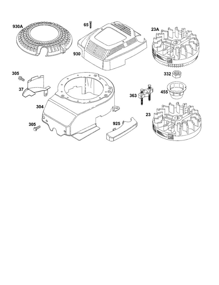 Blower-Housing/Flywheel Diagram and Parts List for 12E800-12E899 0620-0653-0808 Briggs and Stratton Engine